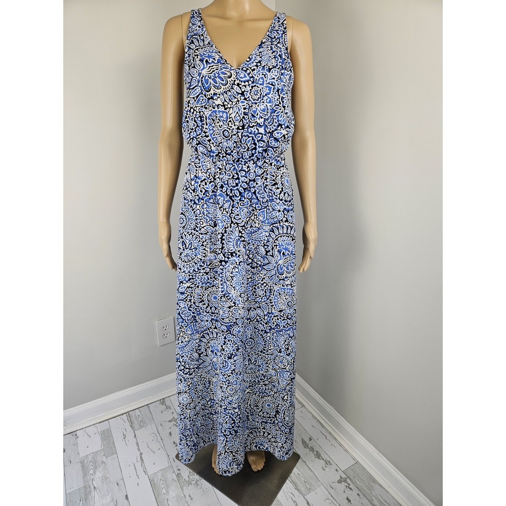 Ann Taylor LOFT Blue Paisley Medallion V-Neck Maxi Dress XS